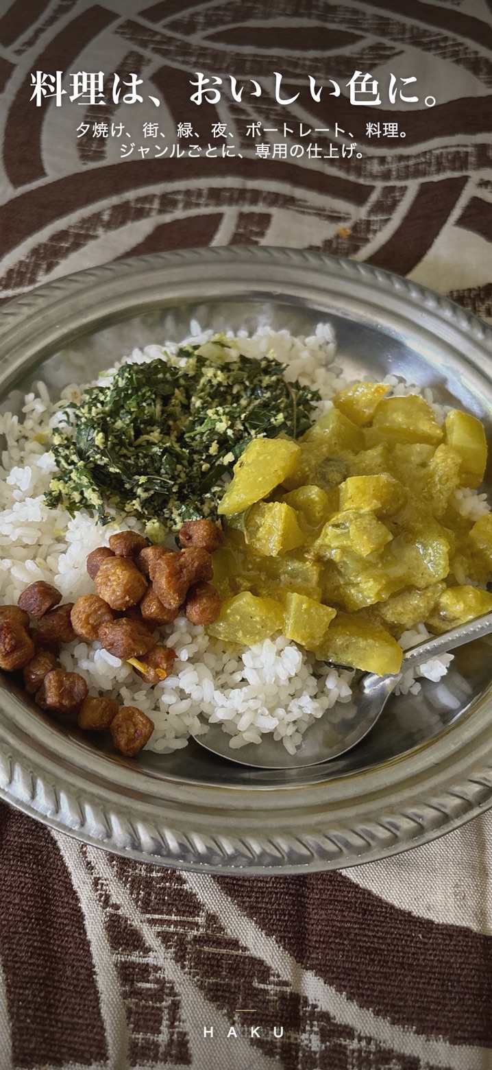 HAKUで撮影したスリランカカレーの写真。料理専用の仕上げでおいしそうな色に